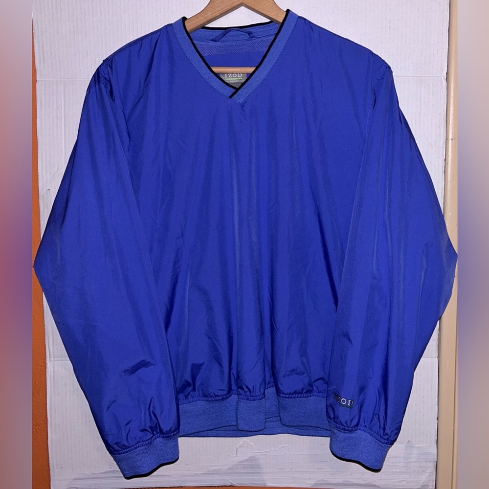 IZOD XFG Mens Blue Golf Pullover V-Neck Lightweight W Pockets Windbreaker Sz M